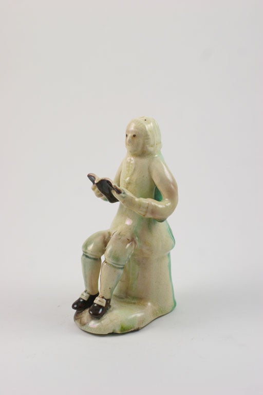 Early Whieldon School Figure Of  A Seated Man Reading Book